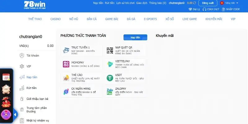 Hướng dẫn nạp tiền 78Win đã được nhà cái hỗ trợ